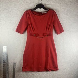 Trina Turk Sheath Dress Women 4 Red Stretch Lace Trim Back Zip Short Sleeve 8120